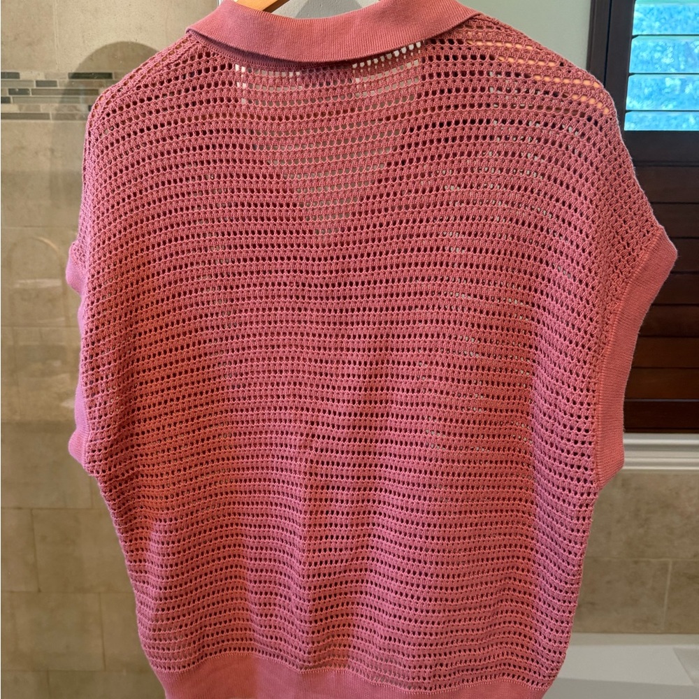 Varley Pink Shrug Sweater with Open-Weave Design
